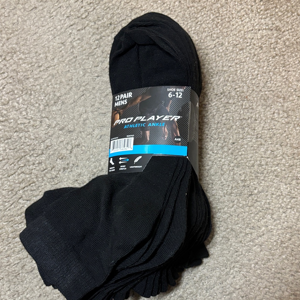 Brand New Pro Player Mens Black Performance Socks 12 Pairs